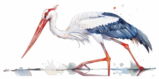 Elegant Stork in Minimalist Watercolor Art