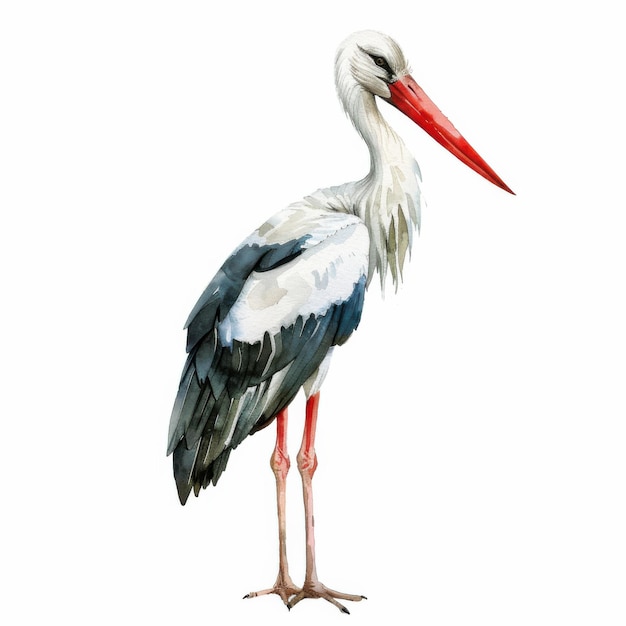 Photo elegant stork in minimalist watercolor art