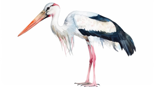 Photo elegant stork in minimalist watercolor art