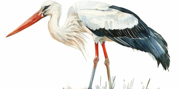 Elegant Stork in Minimalist Watercolor Art