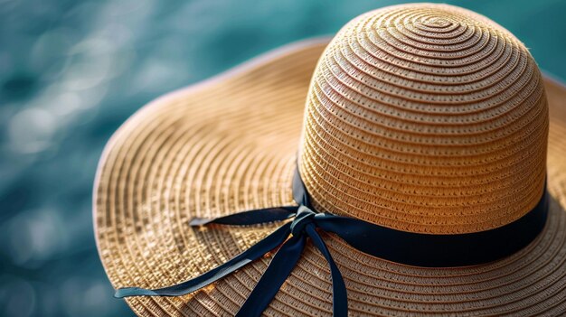 Elegant Straw Hat with Blue Ribbon Summer Fashion Accessory