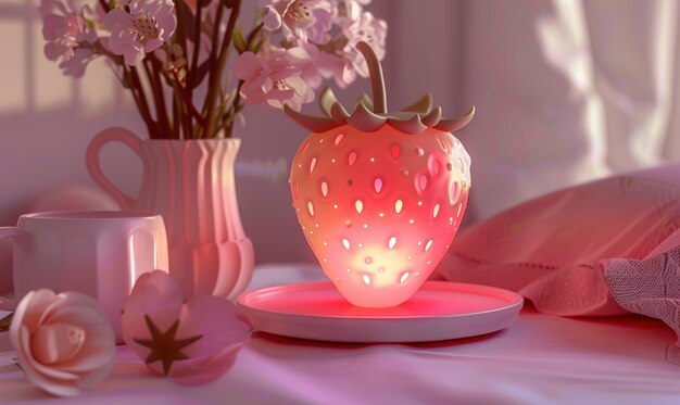 elegant strawberry shaped night light provides calm comfort and aesthetic in the room ai generated