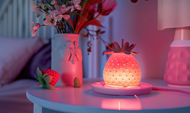 elegant strawberry shaped night light provides calm comfort and aesthetic in the room ai generated