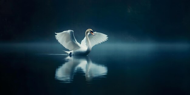 Photo elegant swan gliding across serene lake