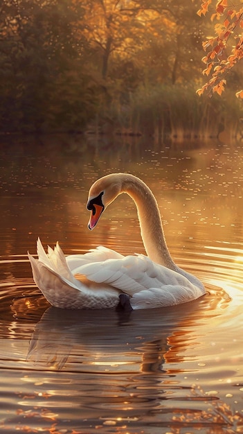 Elegant Swan Graceful Glide on the Lake