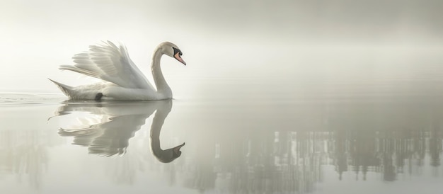 Elegant Swan in a Misty Morning