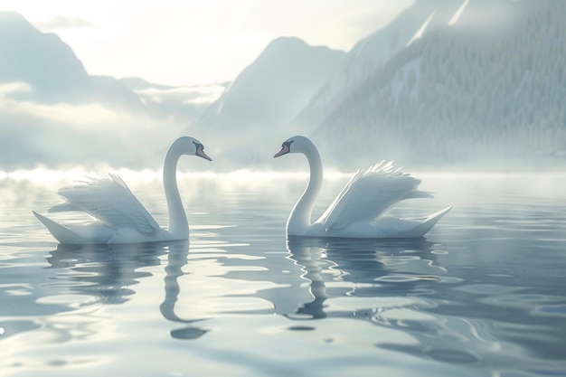 Elegant swans gliding across a serene lake