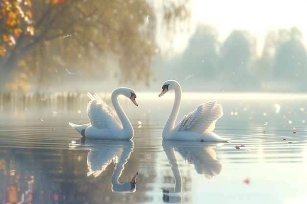 Elegant swans gliding gracefully on a pond