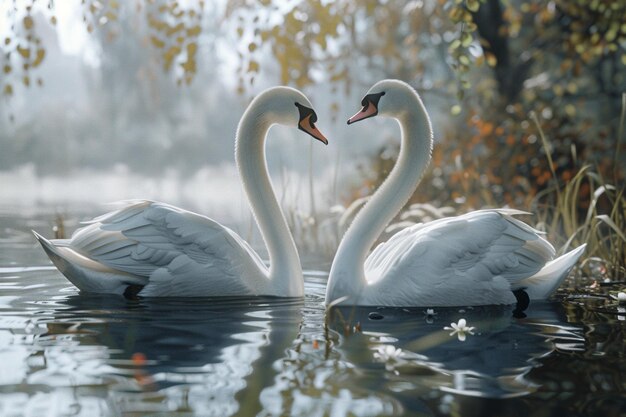 Elegant swans gliding on a pond