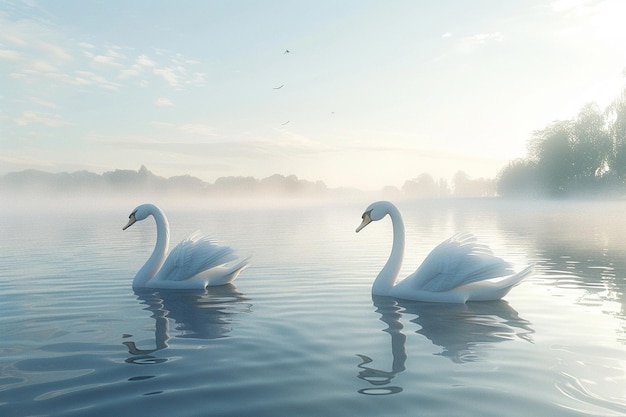 Elegant swans gliding on a serene lake