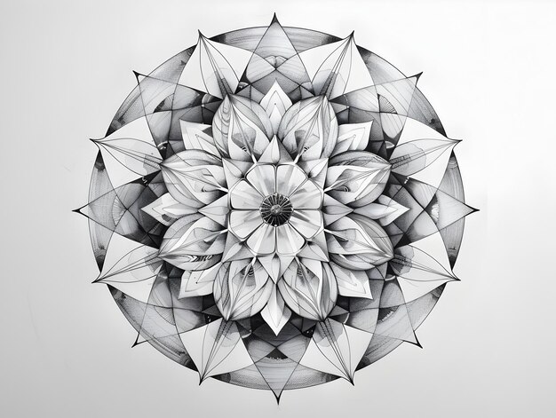 Photo elegant symmetrical mandala with repeating angular motifs on monochrome canvas