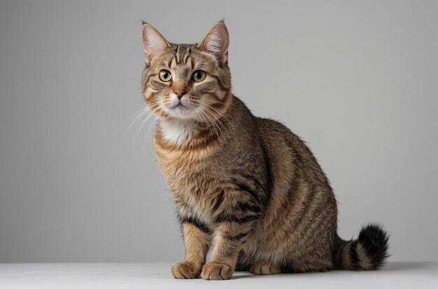 Elegant Tabby Cat on Grey Backdrop