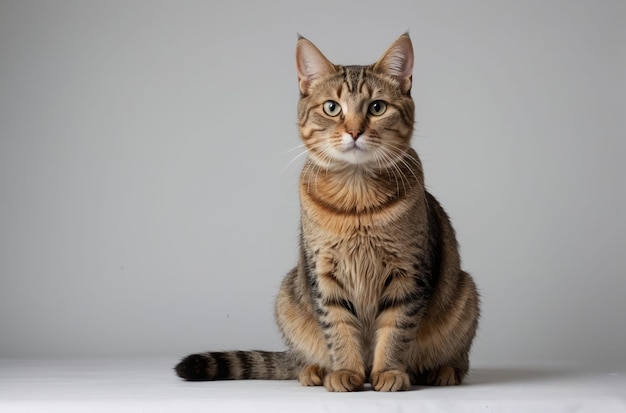 Elegant Tabby Cat on Grey Backdrop