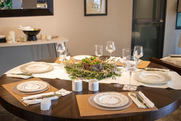 Elegant table set for Christmas dinner