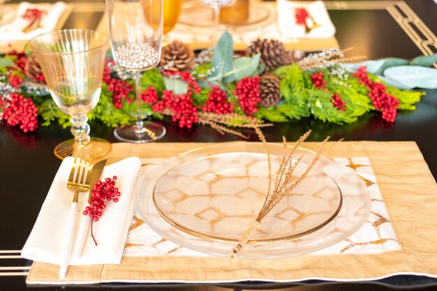 Elegant table set for Christmas dinner