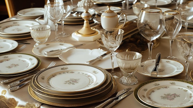 elegant table set for a formal dinner party adorned with fine china and silverware