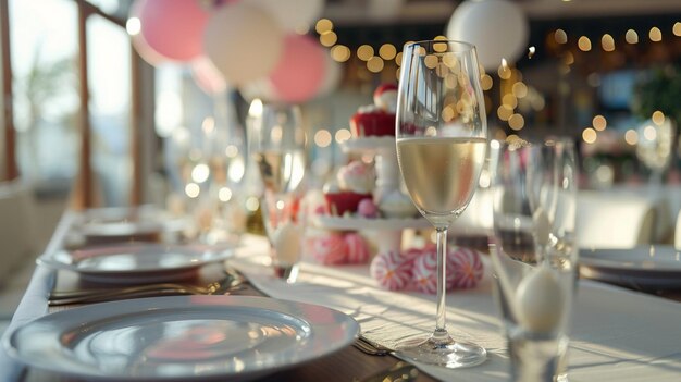 Photo elegant table setting for birthday party celebration