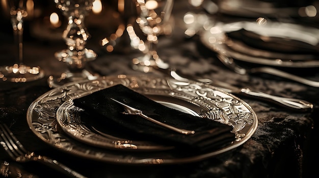 Photo elegant table setting with silverware and napkin