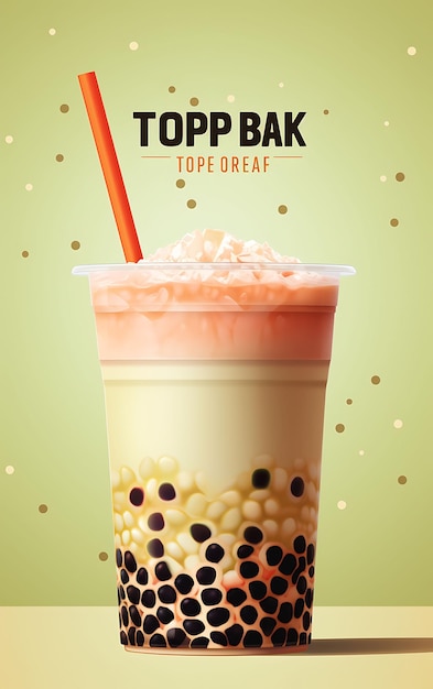 Elegant Taiwan Bubble Milk Tea Tapioca Pearls Mung Beans Pudding Neo Trending Background Layout