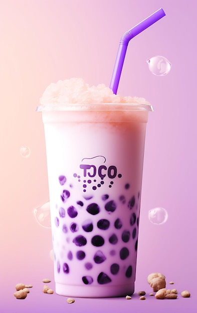 Elegant Taiwan Taro Bubble Tea Taro Tapioca Pearls Young Coconut Jel Trending Background Layout