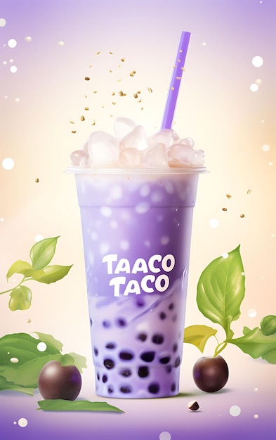 Elegant Taiwan Taro Bubble Tea Taro Tapioca Pearls Young Coconut Jel Trending Background Layout