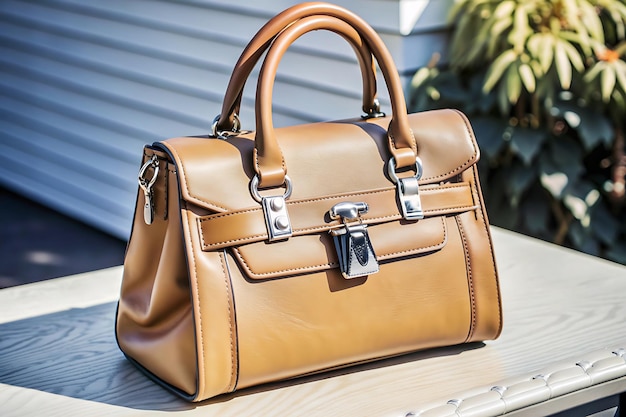 Elegant Tan Leather Handbag with Silver Hardware