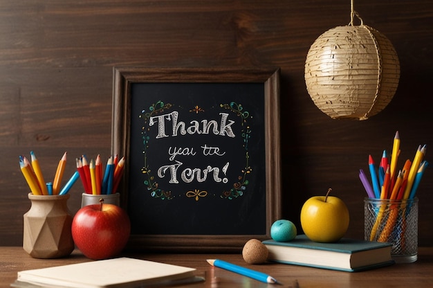 Elegant Teachers Day Scene with Thank You Messages and Classroom Items