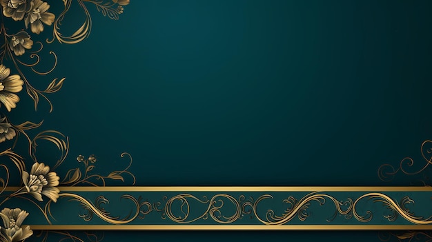 Elegant teal and gold background with intricate floral designs