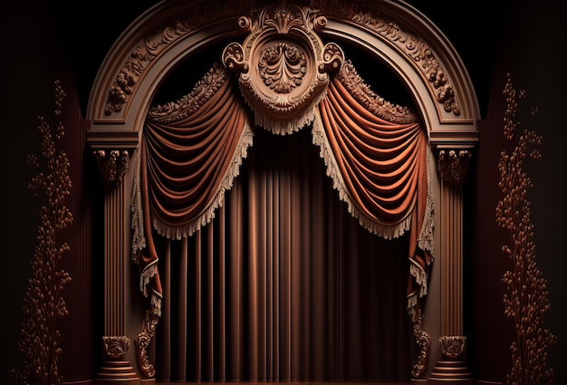 Elegant theatre stage curtain background Generative ai