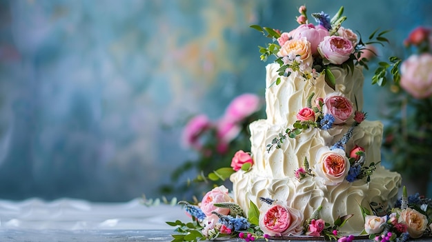 Elegant Three Tiered Wedding Cake with Cascading Flowers