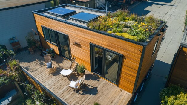 Photo elegant tiny home with rooftop garden ai generated