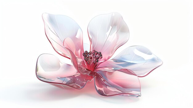 Photo elegant transparent flower made of glass 3d illustration isolated on white background