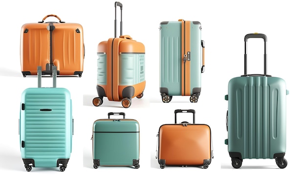 Photo elegant travel luggage collection in various sizes and colors isolated on white background