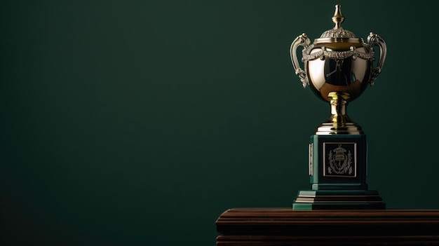 Elegant trophy cup standing against a dark green background