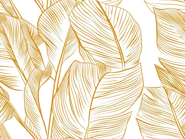 Photo elegant tropical foliage pattern with contour line art in gold and white tones