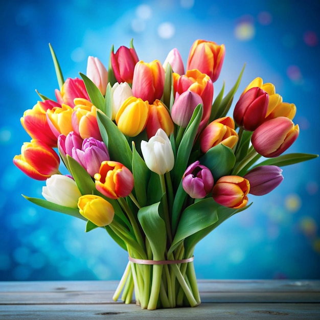 Photo elegant tulip bouquet against a soft blue background