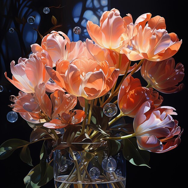 Photo elegant tulip bouquet in crystal vase