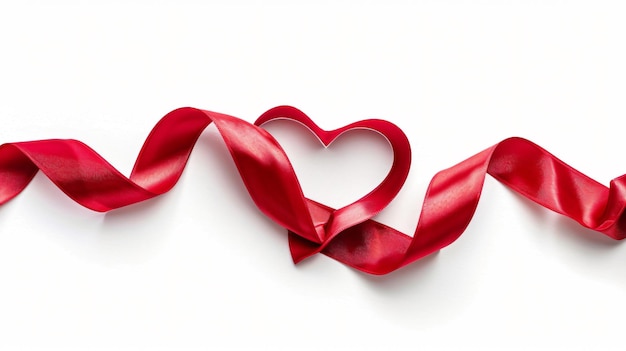 Photo elegant valentinas heart with red satin ribbon for valentines day romance and love greeting cards