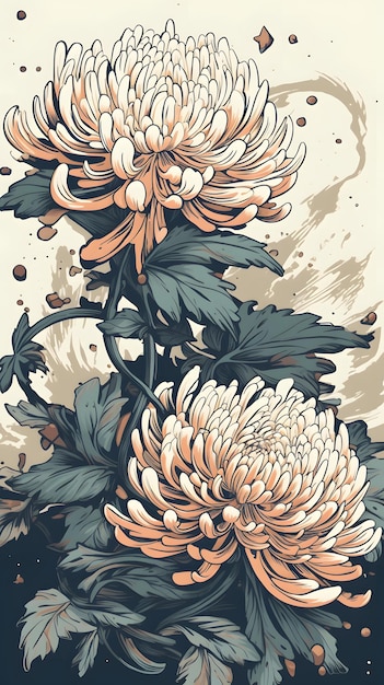 Elegant vector graphic illustration of an dynamic Chrysanthemum composition