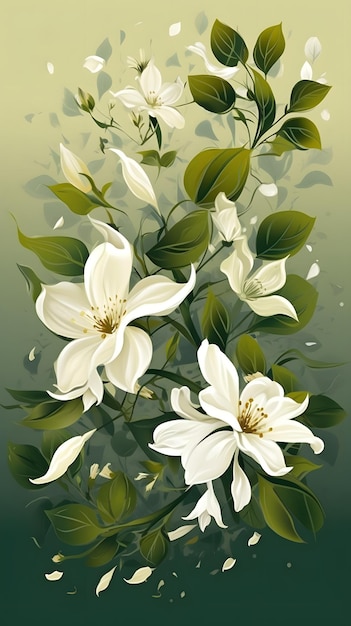 Elegant vector graphic illustration of an dynamic Jasmine composition