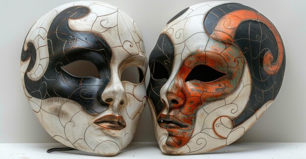 Photo elegant venetian masks with intricate designs and colorful patterns for carnival or masquerade