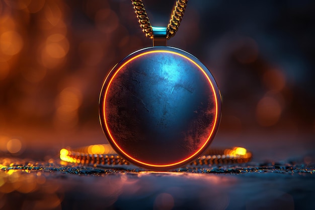 Photo elegant and vibrant medal icon with a glowing neon gradient effect blending hues of gold and blue