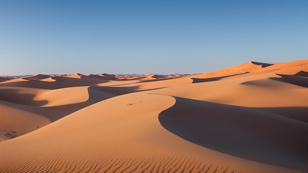 An Elegant View Of A Desert With Sand Dunes And A Clear Blue Sky AI Generative