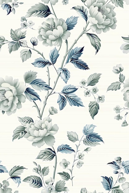 Photo elegant vintage botanical toile de jouy pattern with lush floral on a monochrome background