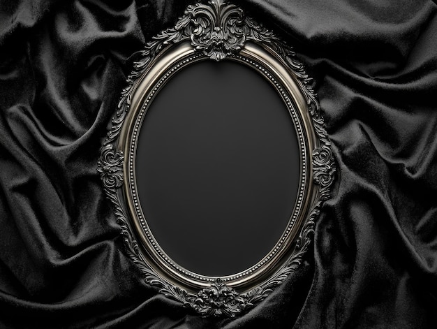 Photo elegant vintage mirror frame on black satin background