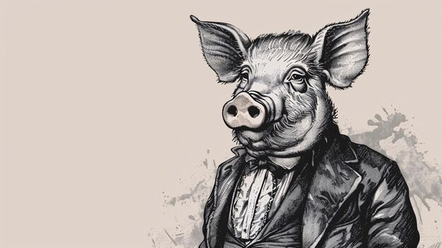 Photo elegant vintage pig portrait in victorianinspired engraving