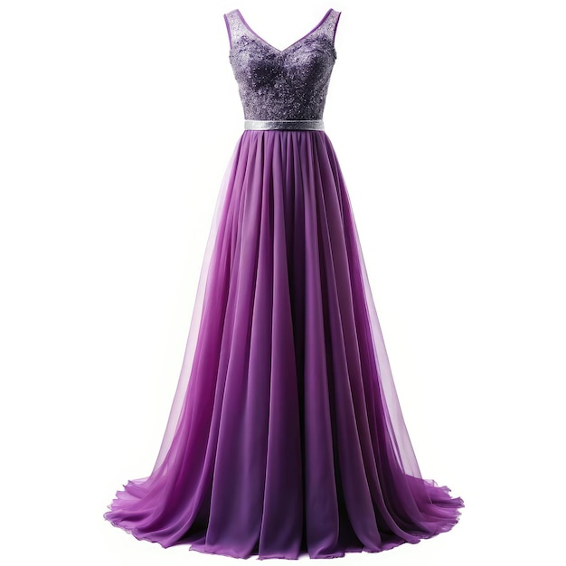 Elegant violet gown on a white background for formal occasions and events Generative AI