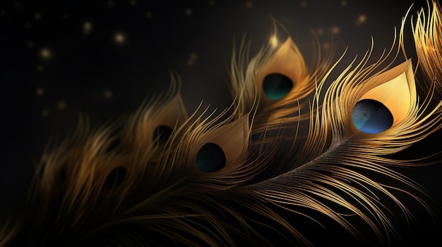 elegant wallpaper featuring golden and black peacock feathers