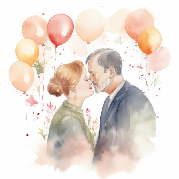 Elegant Watercolor Anniversary Celebration on White Background