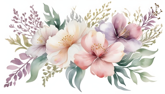 Elegant watercolor floral bucket flowers handdrawn illustration on white background